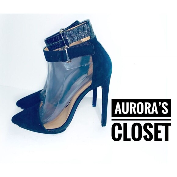 L.A.M.B. 9 Black Suede Stiletto Oxley Ankle Double Strap Pointed Toe $285 - Picture 1 of 6